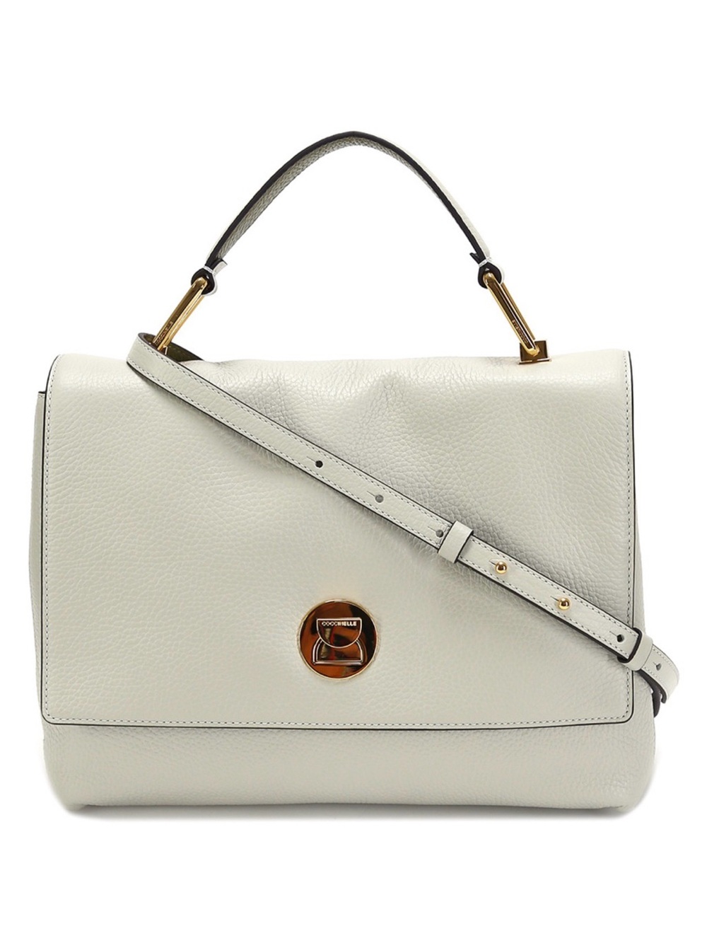 COCCINELLE Liya Creamy White / Tan Leather Satchel / Crossbody Bag Leather
